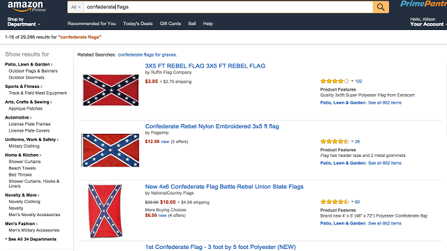 Prohíbida la venta de la Bandera Confederada en Amazon y en eBay