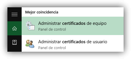 5. Abrir el administrador de certificados desde Cortana