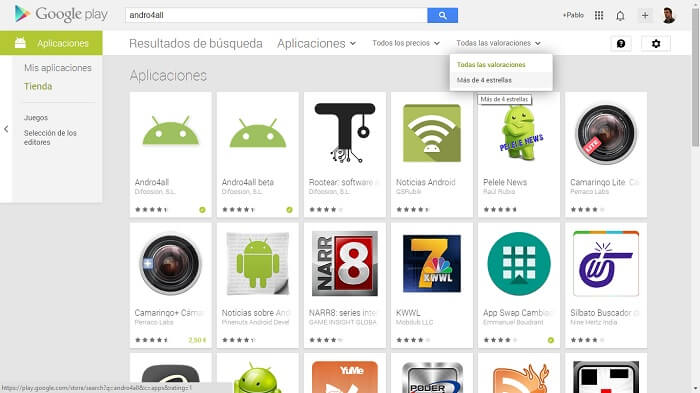 Aplicaciones desde Google Play Store web